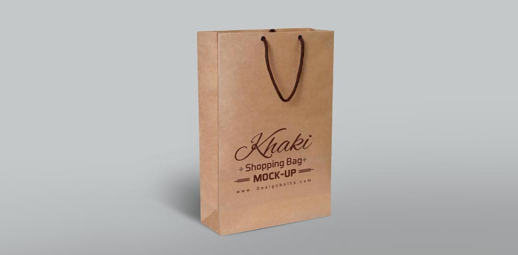 Kraft Paper Bag with Textile Handles Mockup  Half Side View  PSD Templates