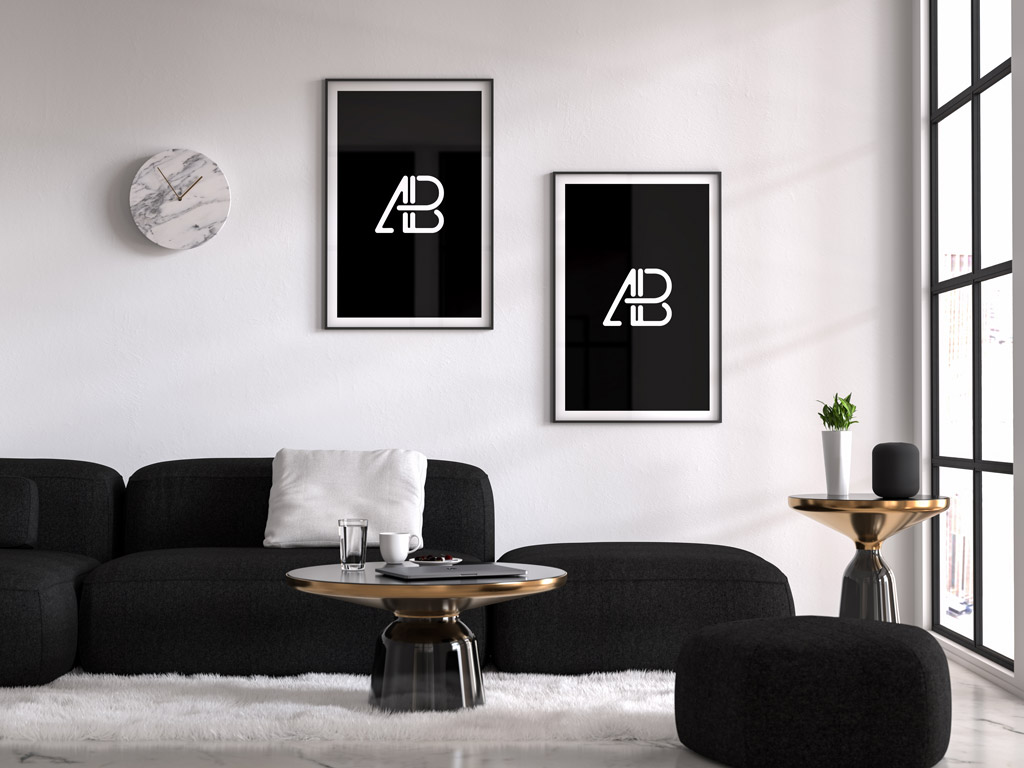 Download Living room with Poster Frames Mockup | Mockup World