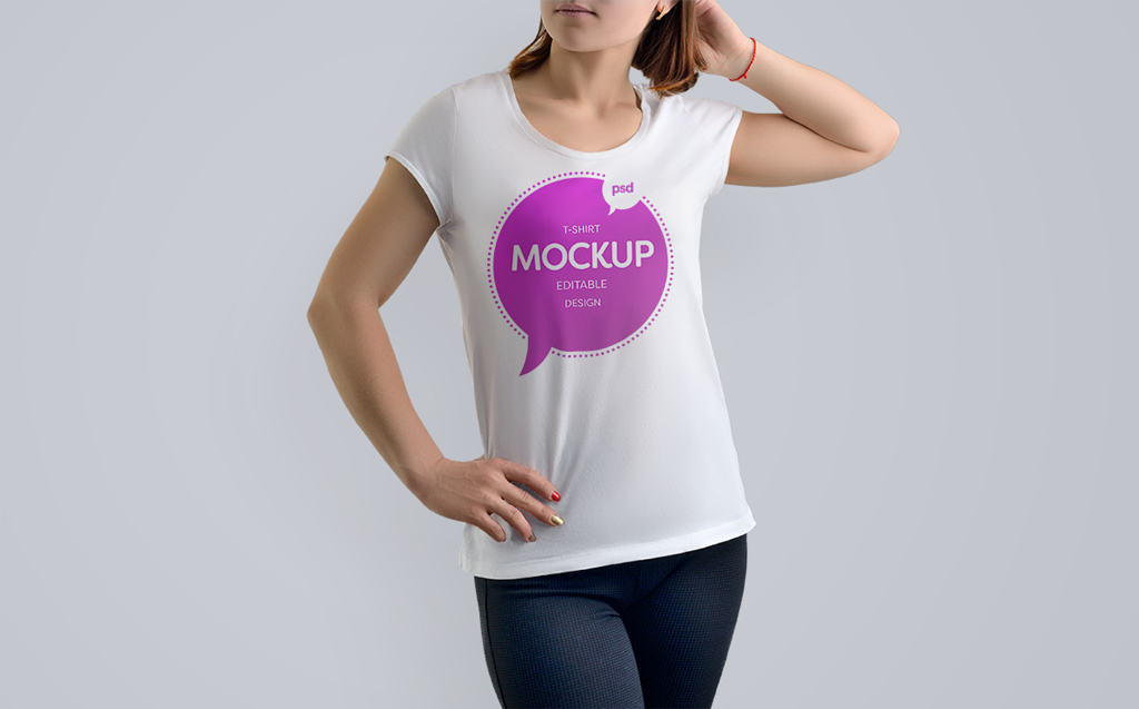 New Free Mockups – Girl wearing printed T-Shirt Mockup – Download Now