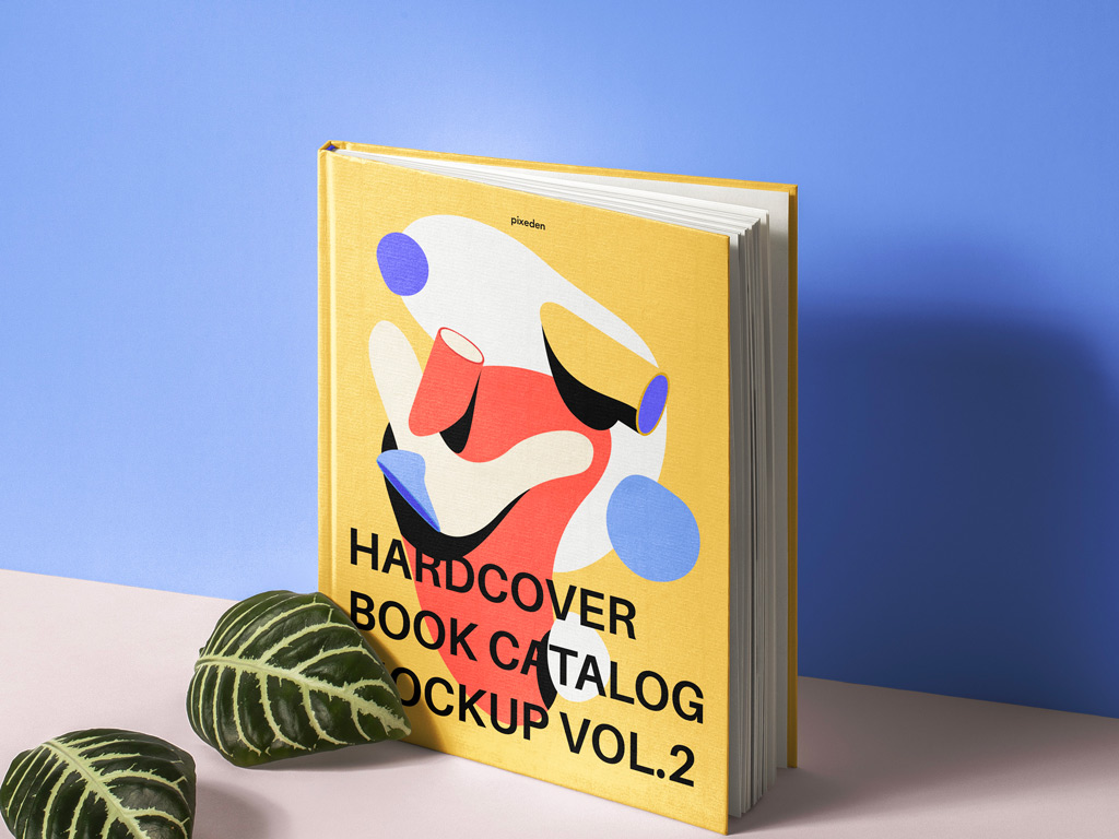Download Standing Hardcover Book and Leaves Mockup | Mockup World