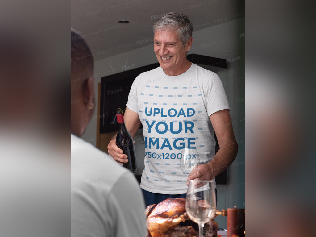 New Free Mockups – Man with T-Shirt at Dinner Table Mockup Generator – Download Now