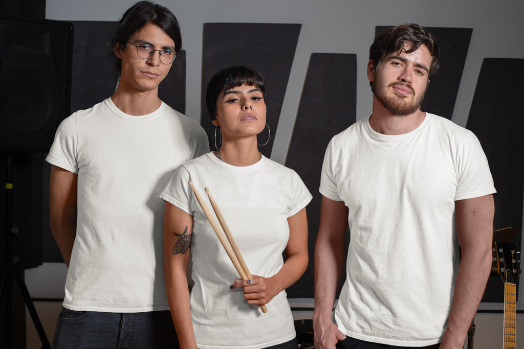 Download Three Musicians Wearing T Shirts Mockup Generator Mockup World
