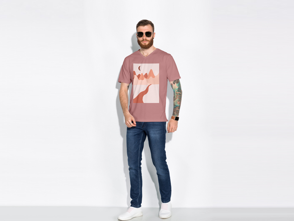 Download Bearded Man's V-Neck T-Shirt Mockup | Mockup World