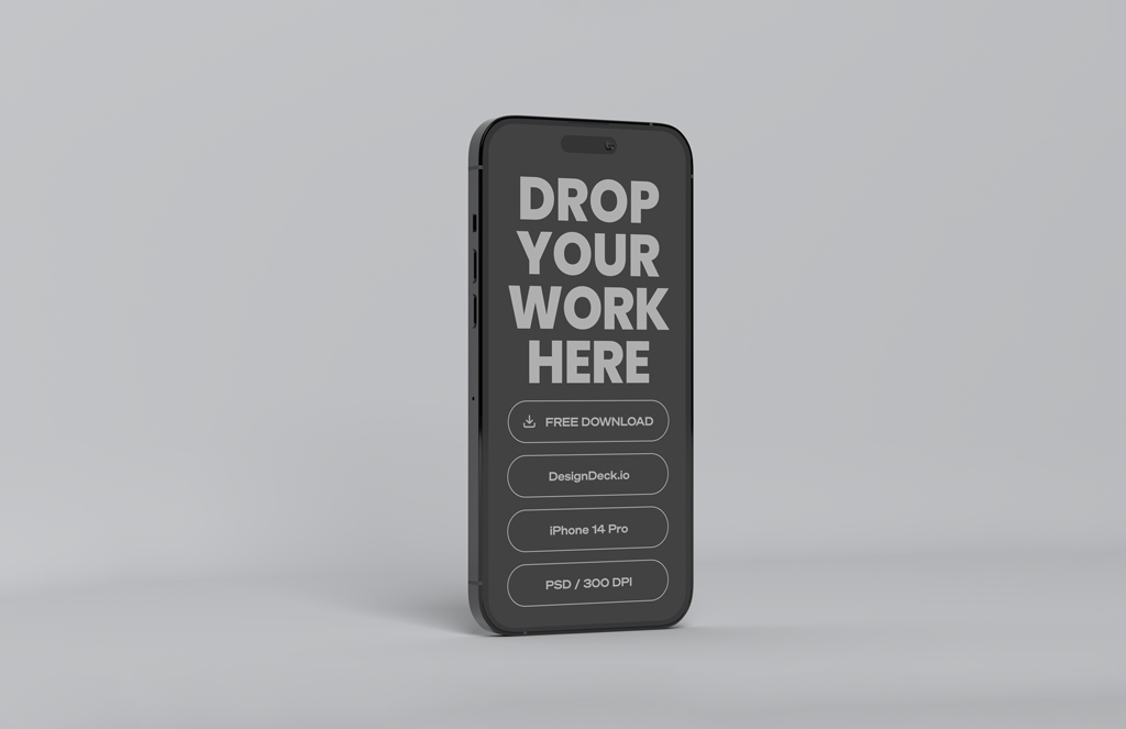 New Free Mockups – Standing black iPhone 14 Pro Mockup – Download Now