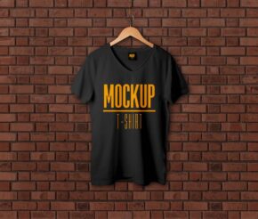 V-Neck T-Shirt on a Hanger Mockup - Mockup World