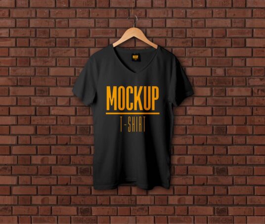 Download V-Neck T-Shirt on a Hanger Mockup | Mockup World