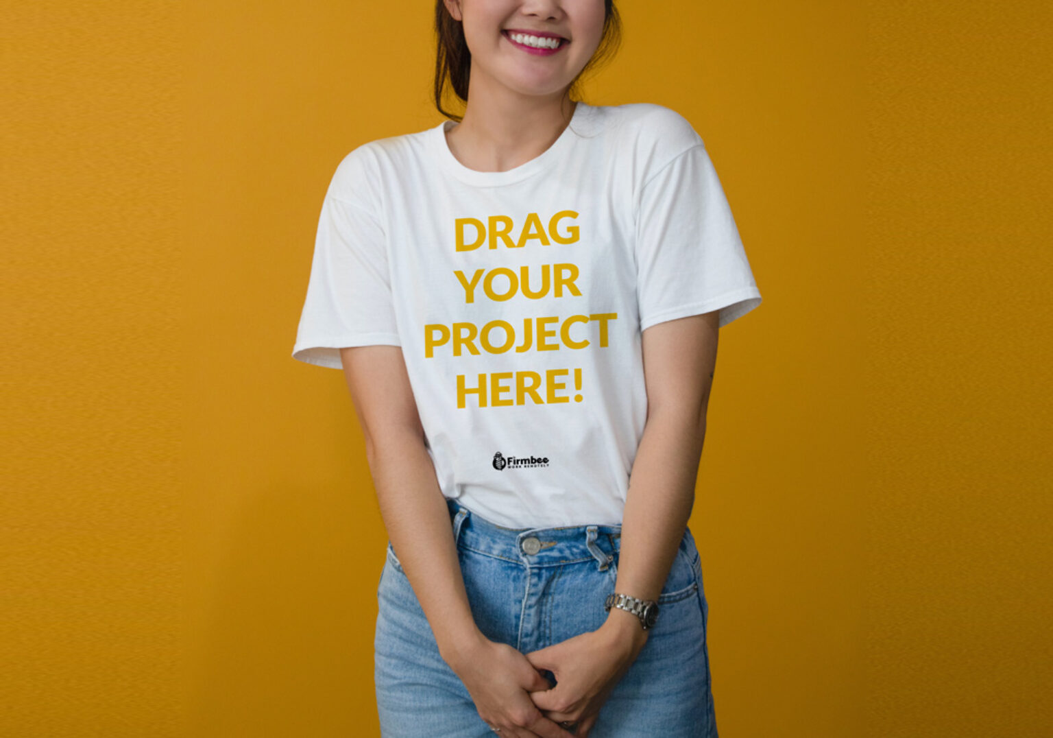 Download Smiling Girl wearing T-Shirt Mockup | Mockup World