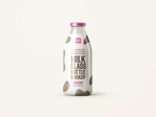 Free Glass Milk Bottle Mockup (PSD)