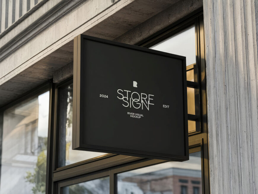 Square Facade Sign Mockup - Mockup World